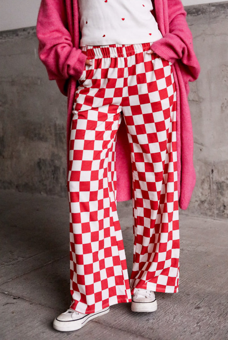 Red and White Checked Comfy Wide Leg Pants | Checkmate Pants