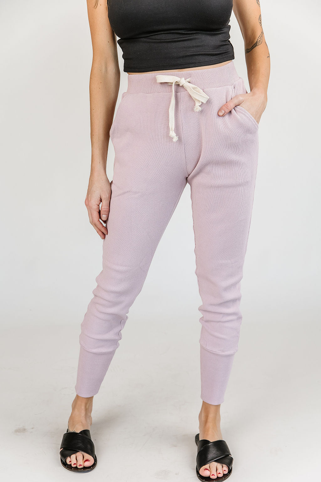 Waffle Knit Joggers - Blush