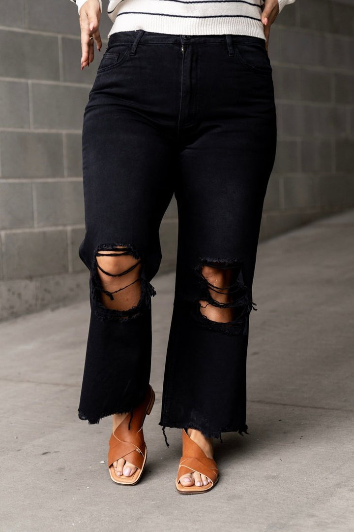 Wide Leg Cropped Distressed Jeans