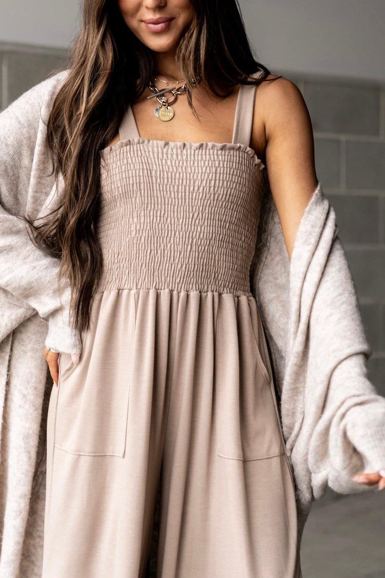 Beatrix Wide Leg Jumpsuit - Taupe - Mindy Mae's Marketcomfy cute hoodies