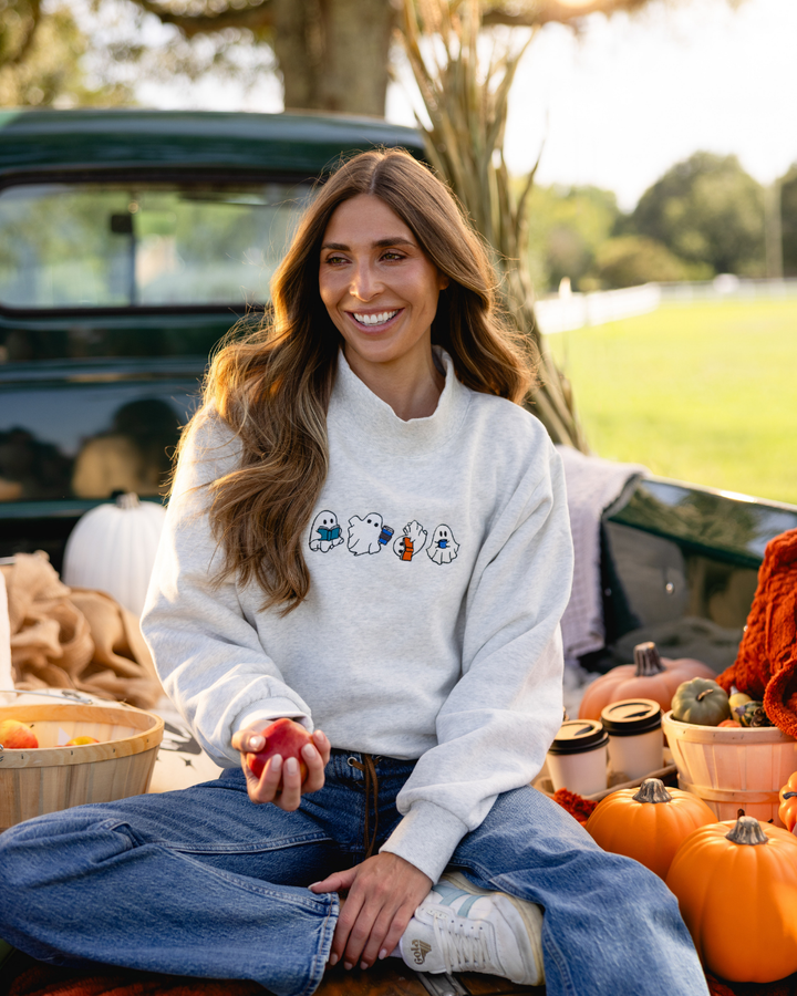 Spooktok Ghosts Embroidered Mock Neck