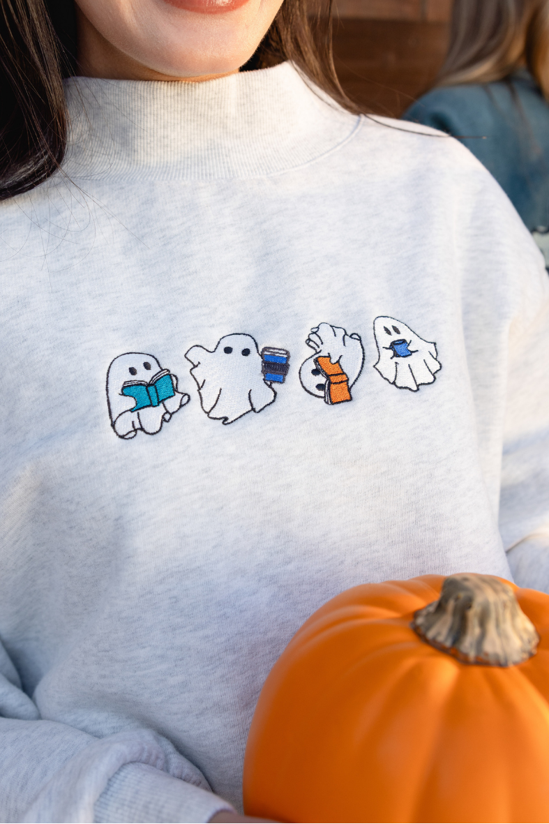 Spooktok Ghosts Embroidered Mock Neck