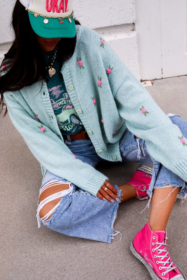 Oversized Knit Cardigan - Cozy Rosy