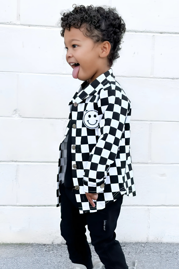 Cotton Shacket | Smiley Checkered Black