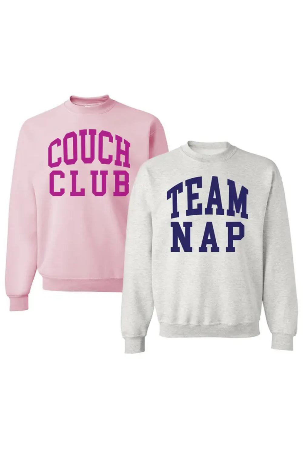 'Team Nap/Couch Club' Crewneck Sweatshirt - Mindy Mae's Marketcomfy cute hoodies