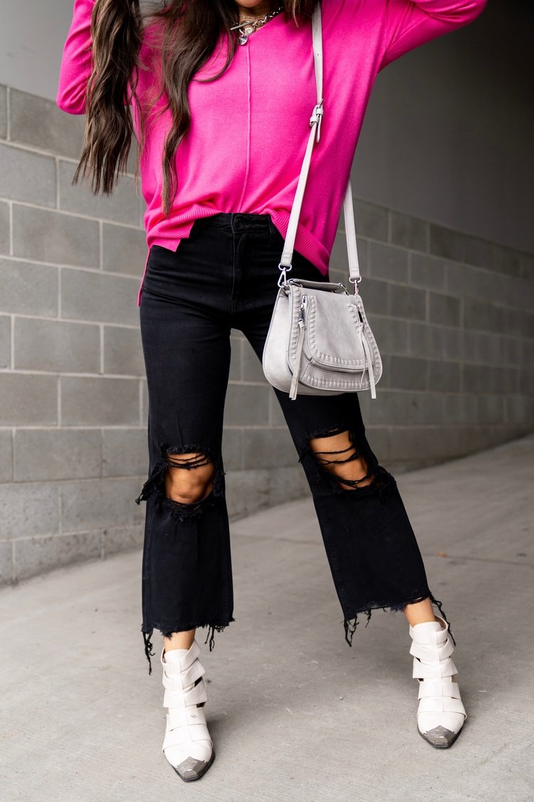 Wide Leg Cropped Distressed Jeans