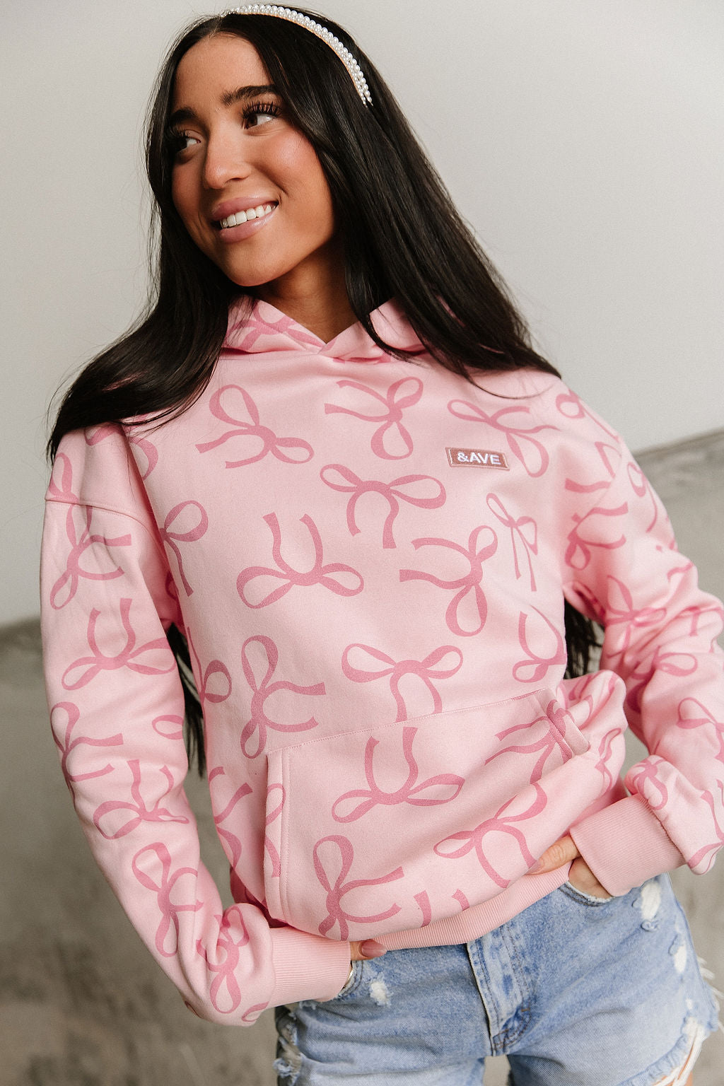 Comfort Zone Hoodie - Knot To Brag | Pink Bow Print Fleece Lined