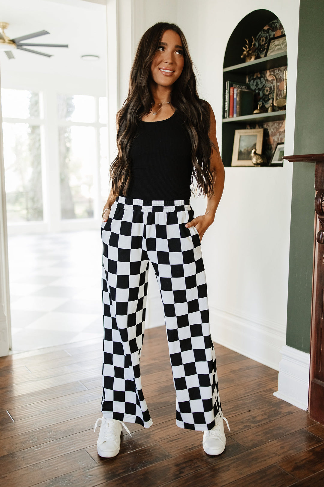 Checkered Wide Leg Comfs - Black Jack