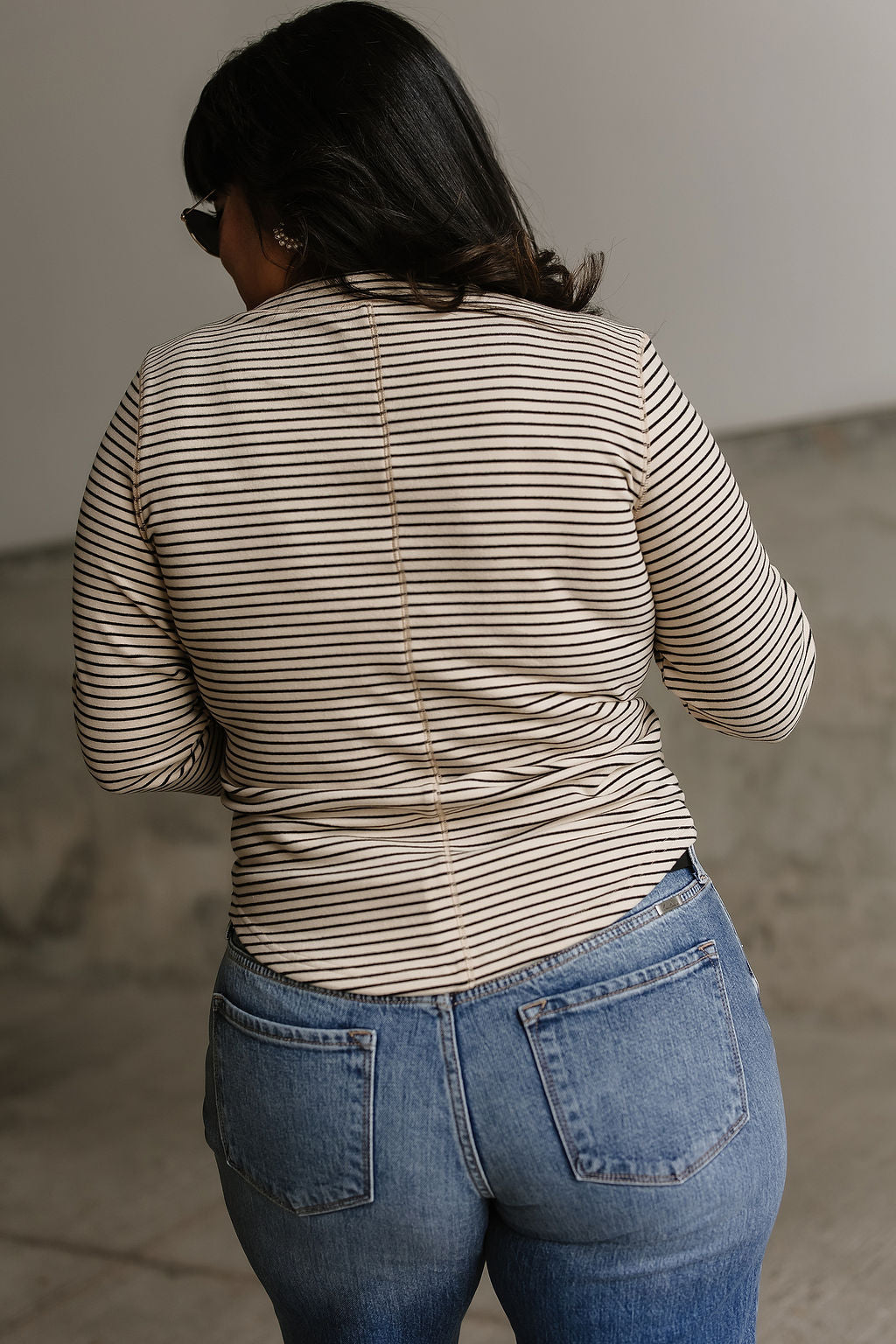 Brenna Striped Henley - Beige