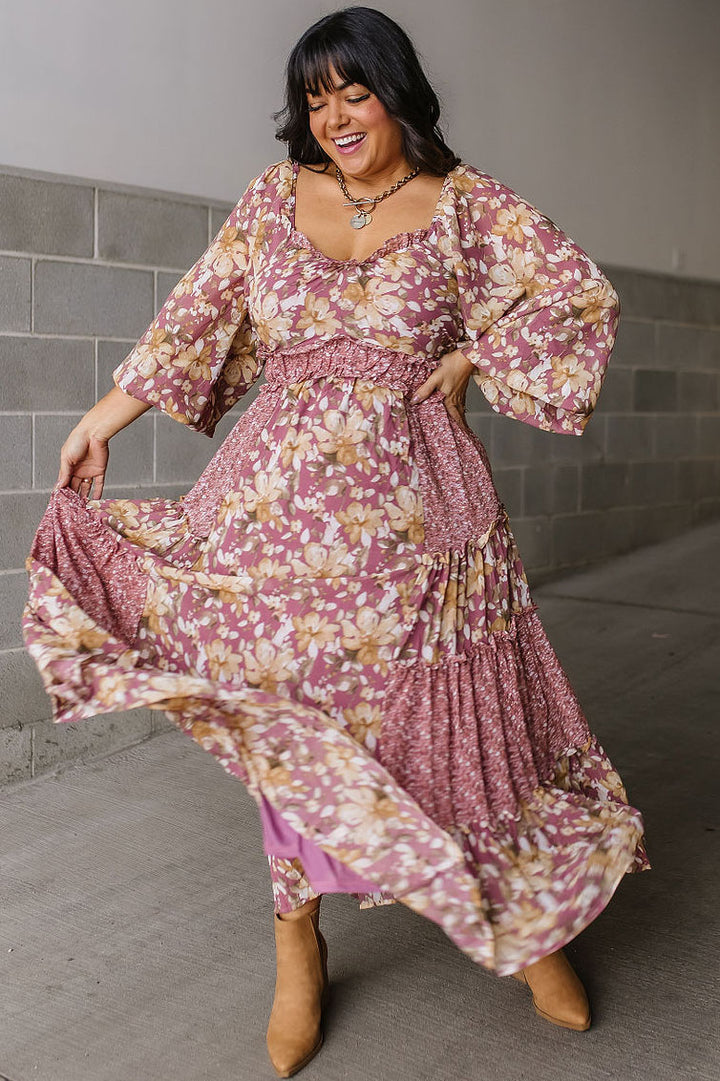 Floral Balloon Sleeve Midi Dress