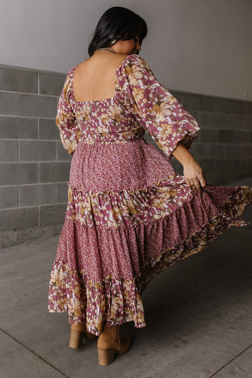 Floral Balloon Sleeve Midi Dress