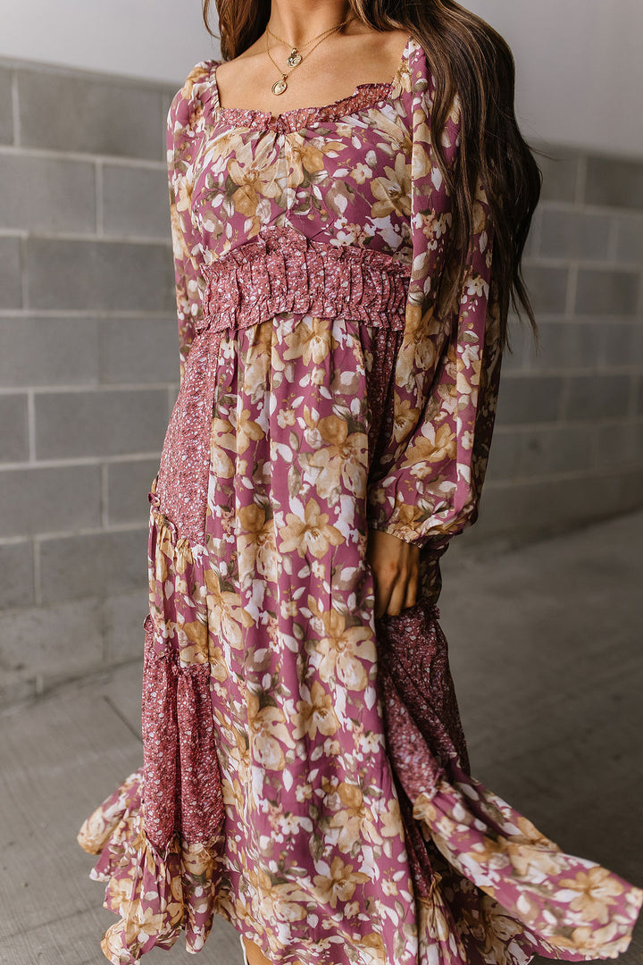 Floral Balloon Sleeve Midi Dress