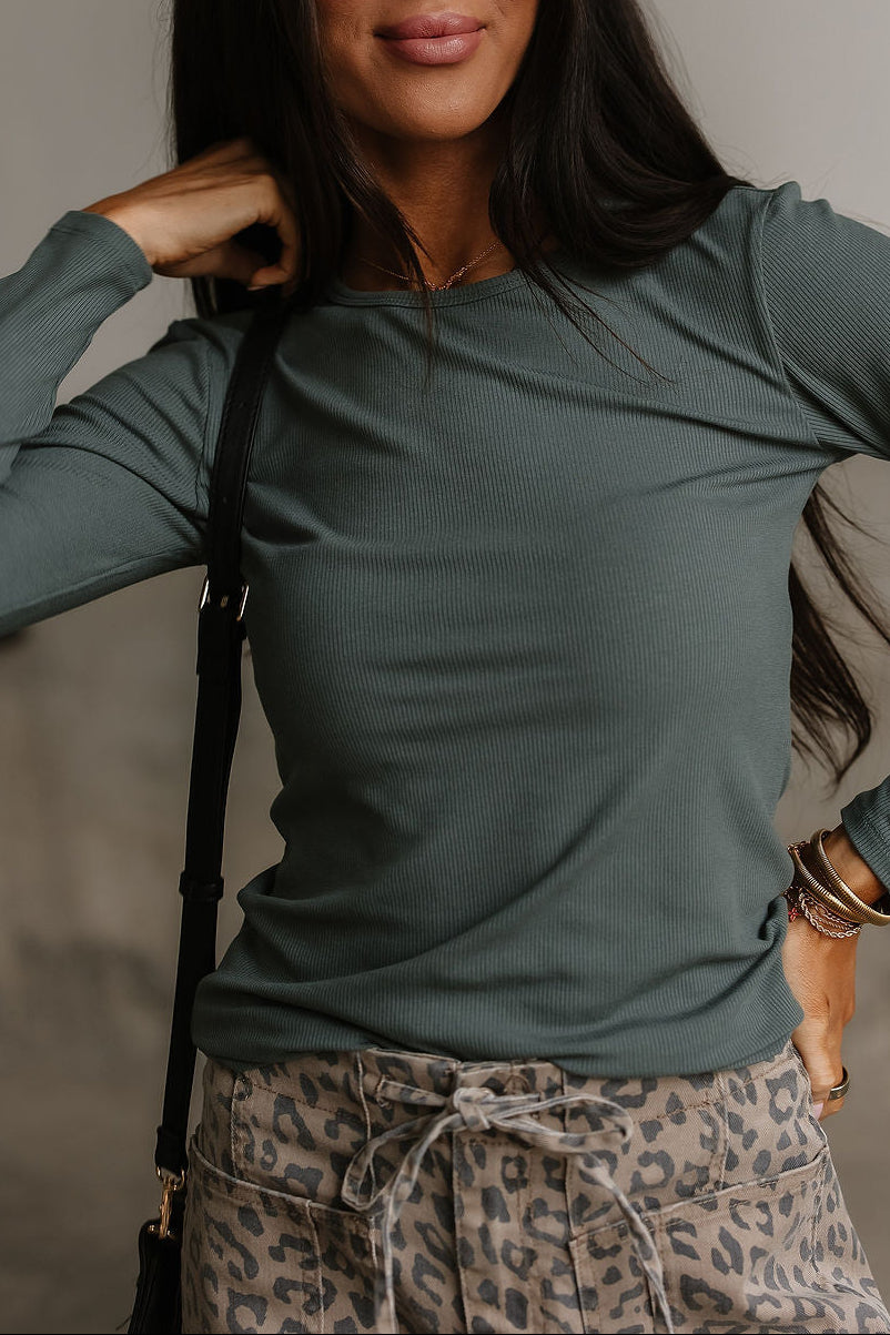 Miranda Ribbed Top - Smoky Olive