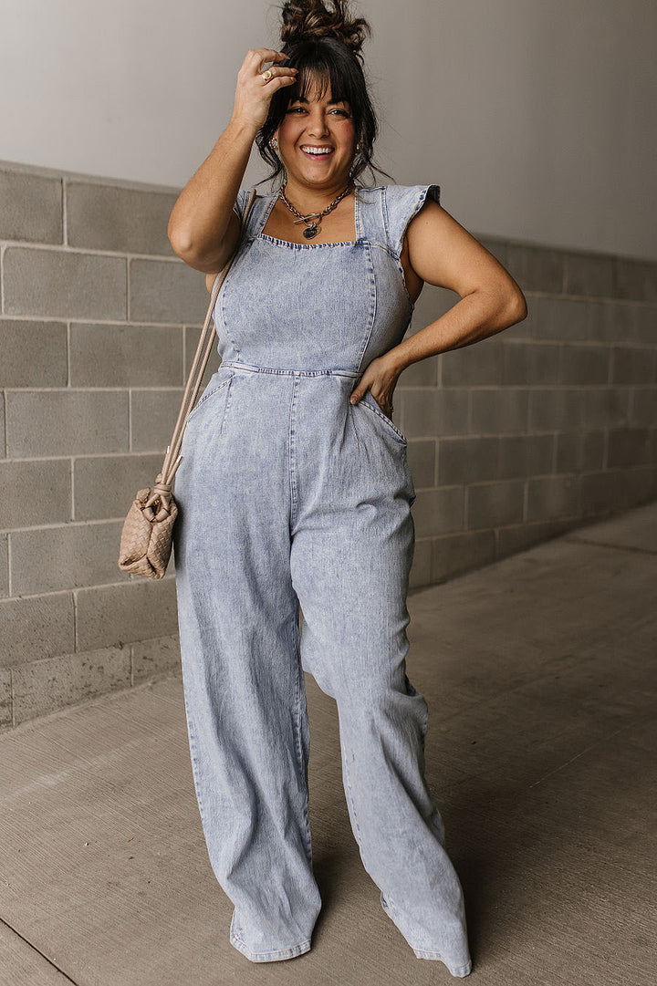 Denim Ruffle Sleeve Wide leg Jumpsuit