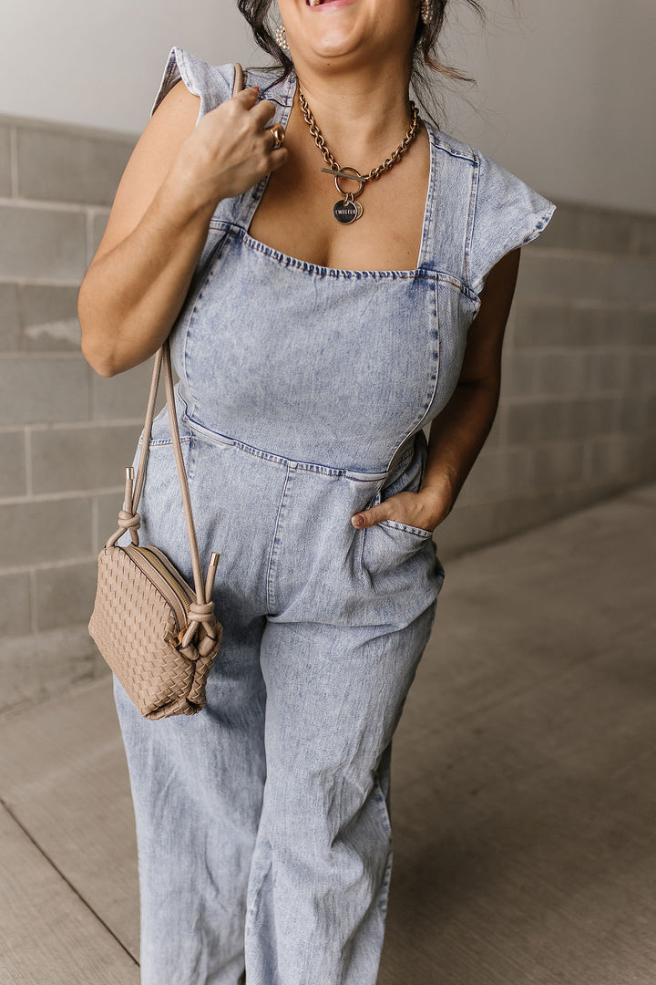 Denim Ruffle Sleeve Wide leg Jumpsuit