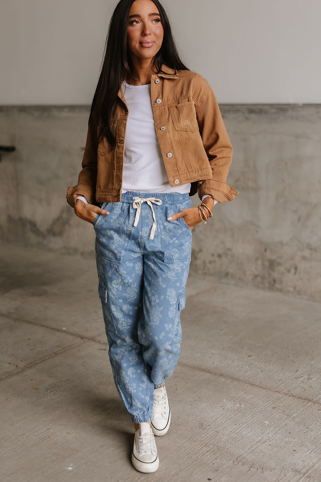 Floral Denim Cargo Pants