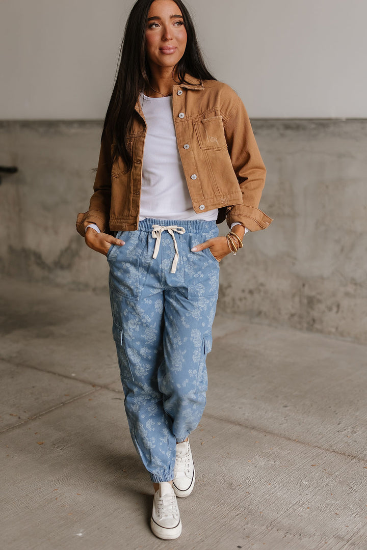 Floral Denim Cargo Pants
