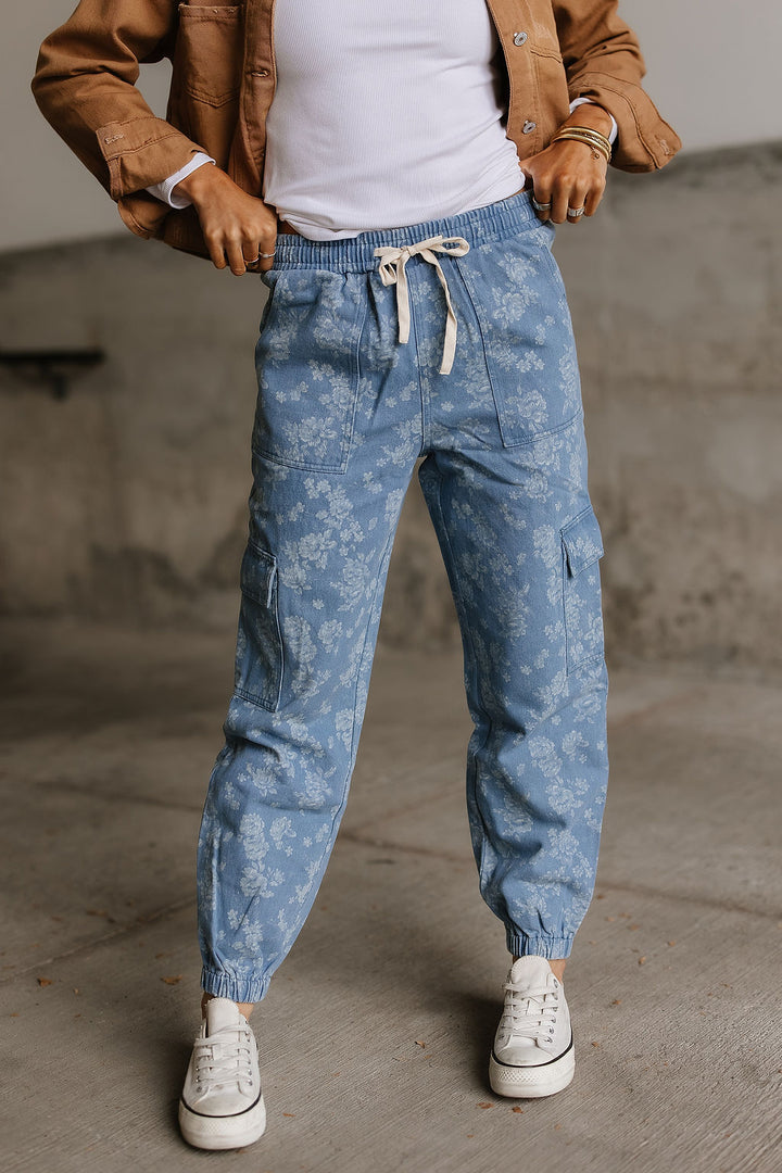 Floral Denim Cargo Pants