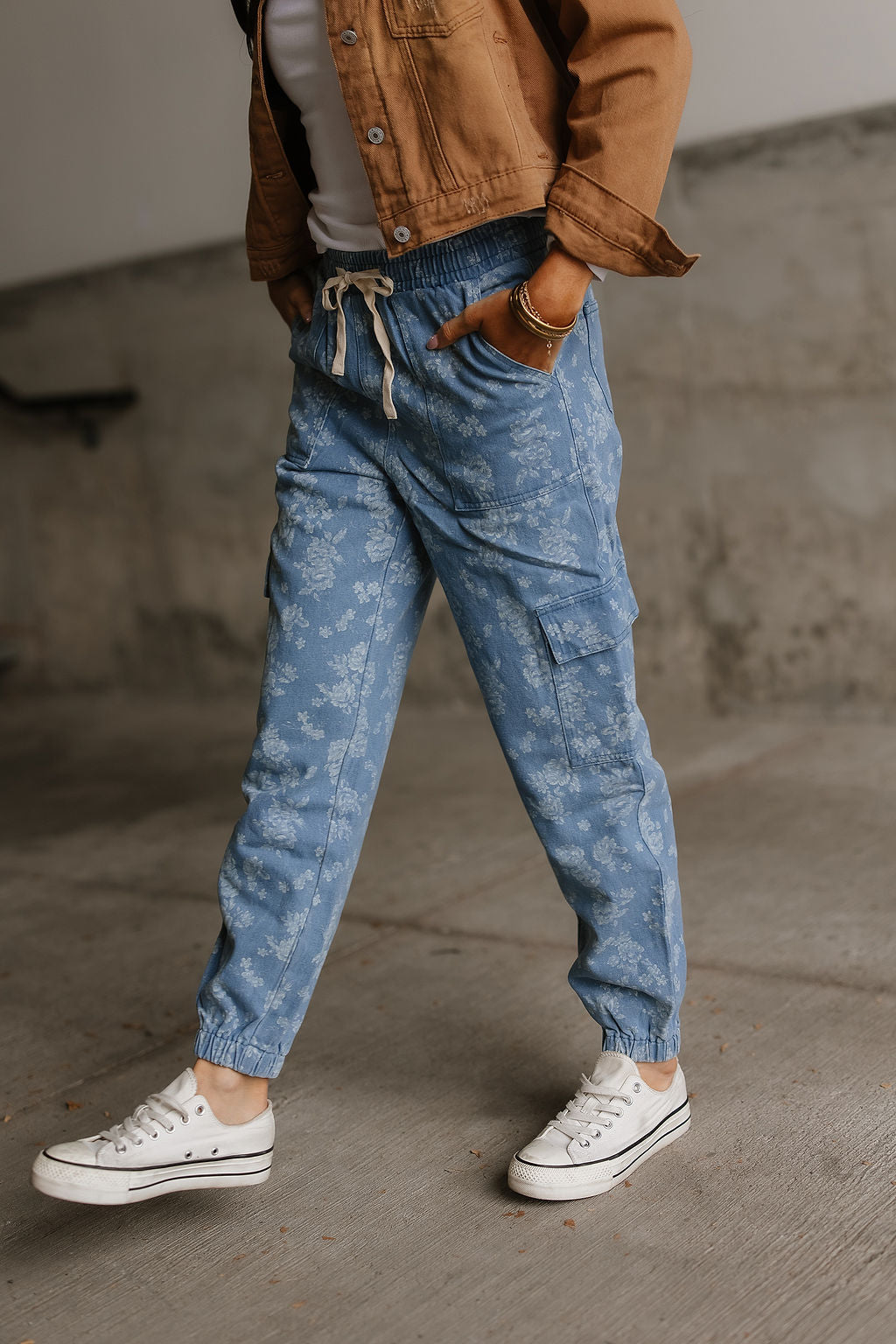 Floral Denim Cargo Pants