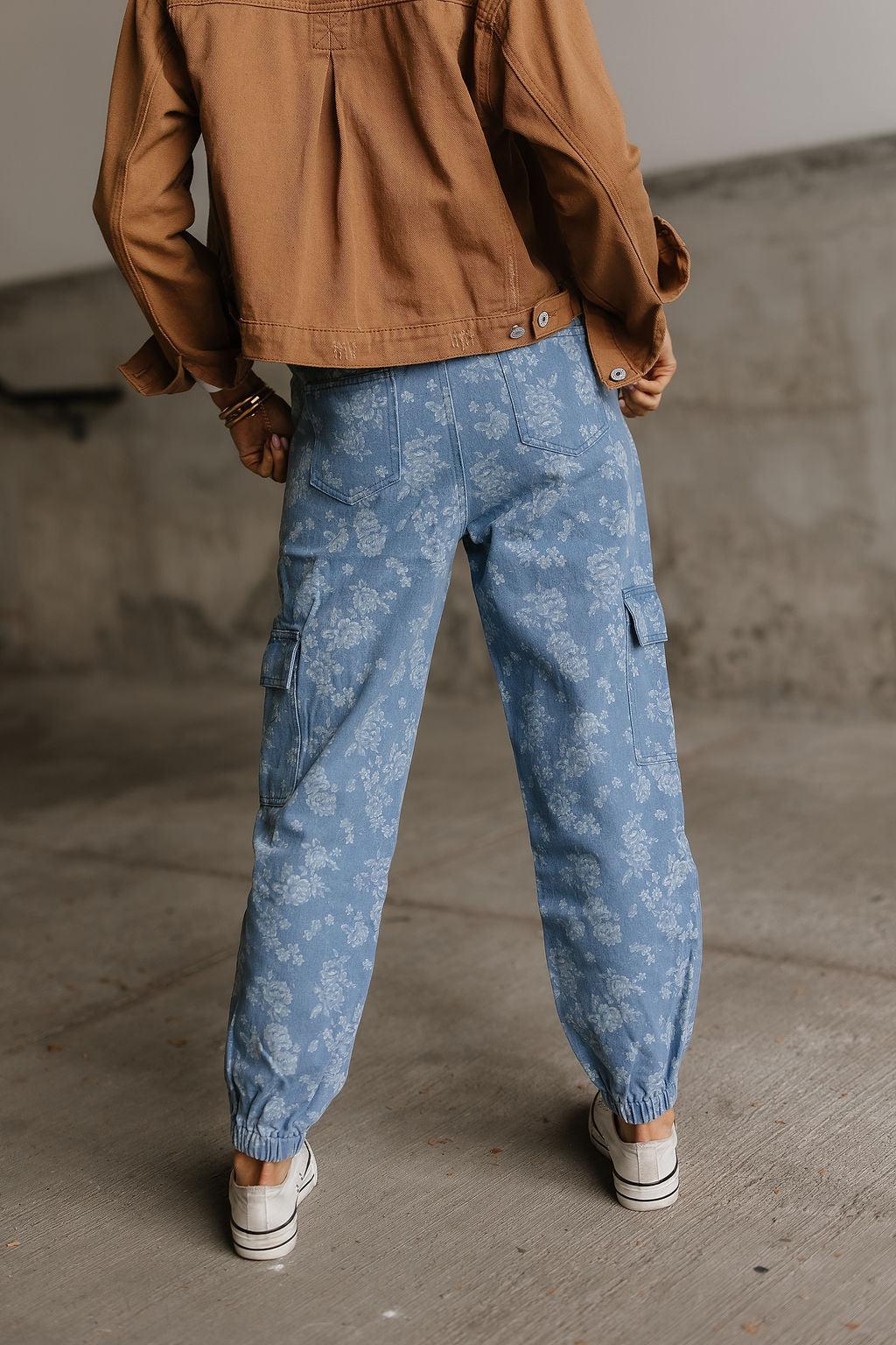 Floral Denim Cargo Pants