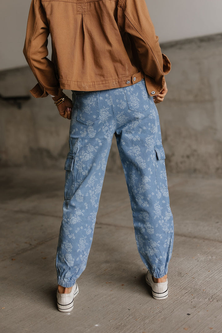 Floral Denim Cargo Pants