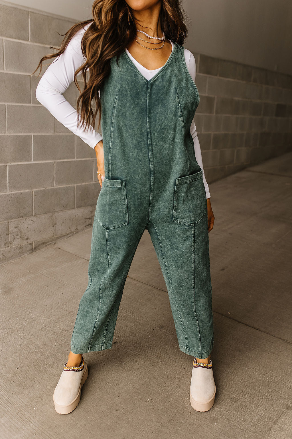 Jackie Denim Jumpsuit - Green - Mindy Mae's Marketcomfy cute hoodies