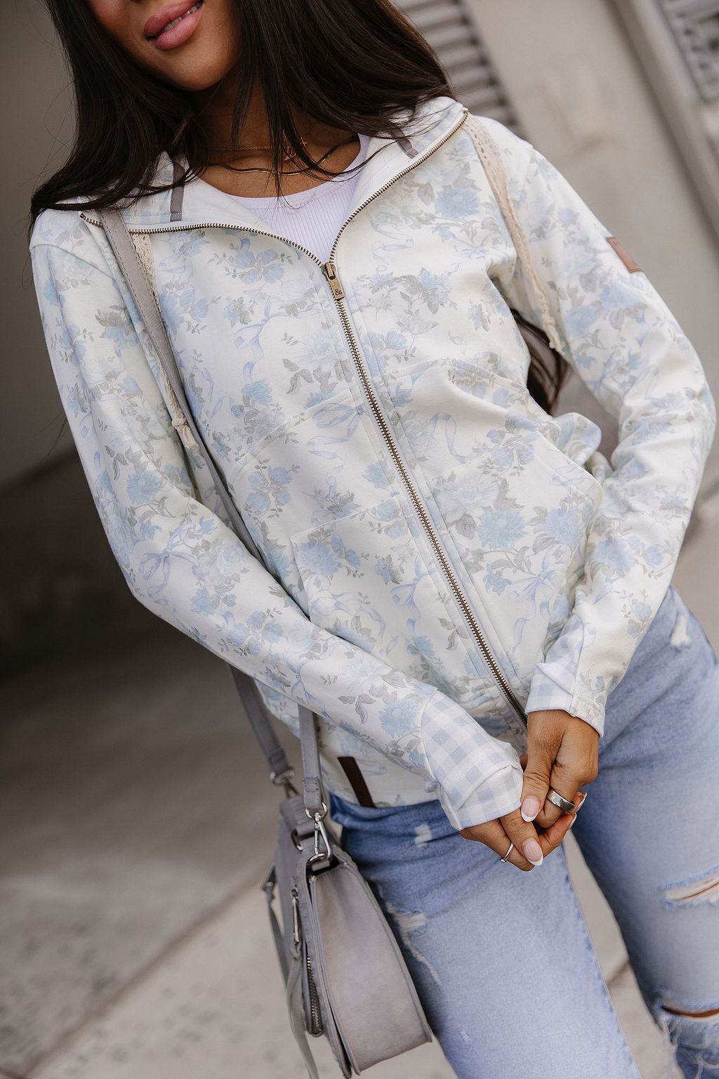 FullZip Sweatshirt - Blue Ribbon Blooms