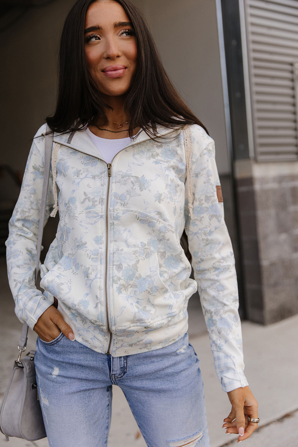 FullZip Sweatshirt - Blue Ribbon Blooms