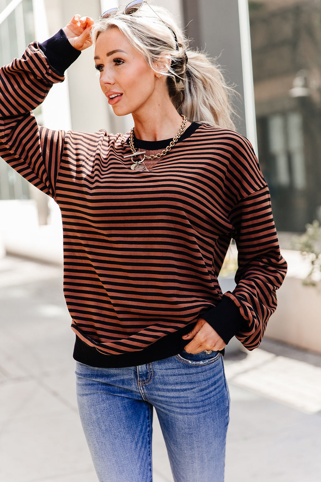 Performance Fleece University Pullover - Chai Stripe