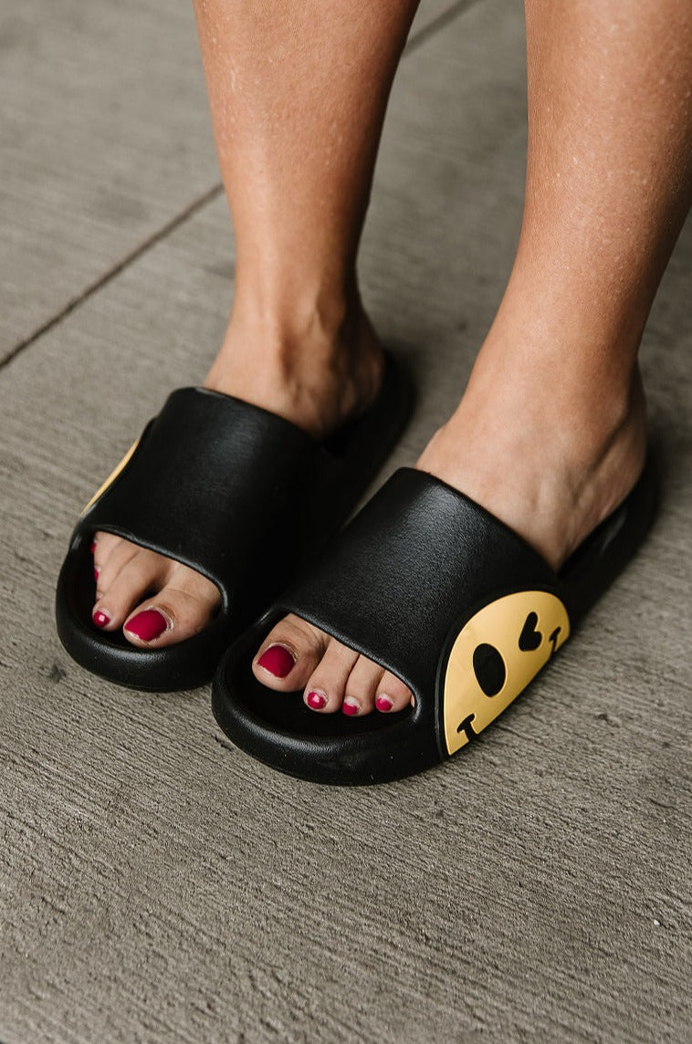Smiley Slide Sandals - Black - Mindy Mae's Marketcomfy cute hoodies