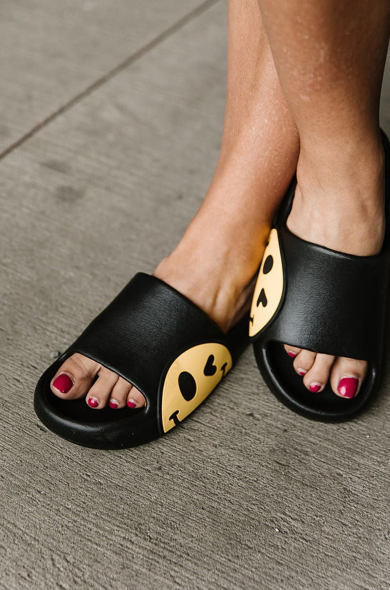 Smiley Slide Sandals - Black - Mindy Mae's Marketcomfy cute hoodies
