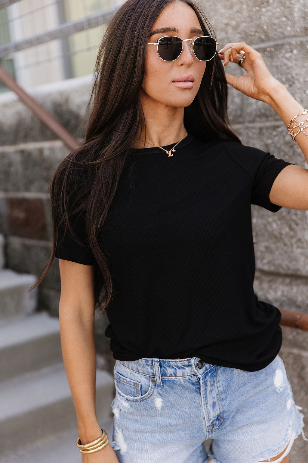 Ribbed Lulu Tee - Noir