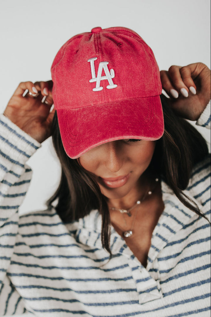 LA Vintage Baseball Hat - Red