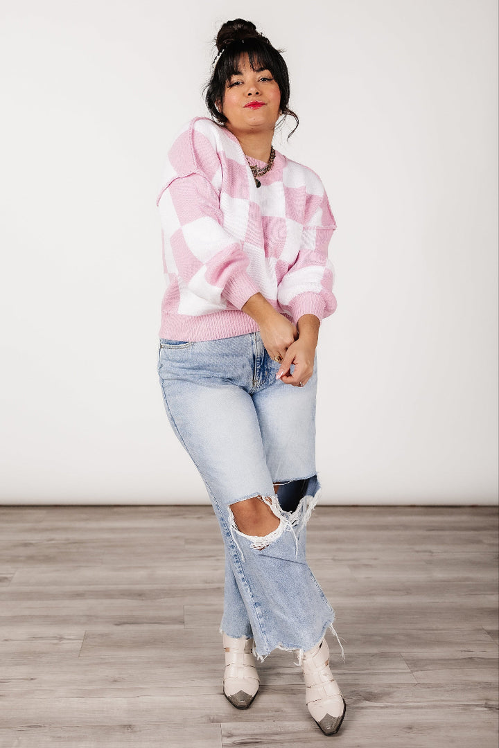 Kimmy Checkered Sweater - Pink