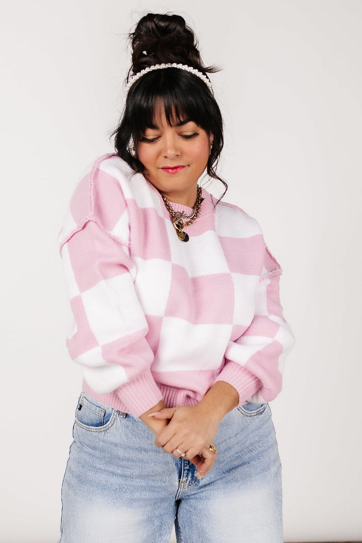 Kimmy Checkered Sweater - Pink