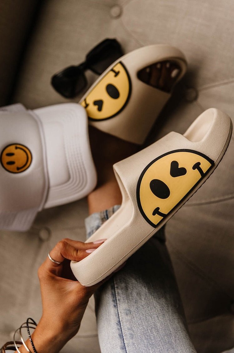 Smiley Slide Sandals - Cream - Mindy Mae's Marketcomfy cute hoodies