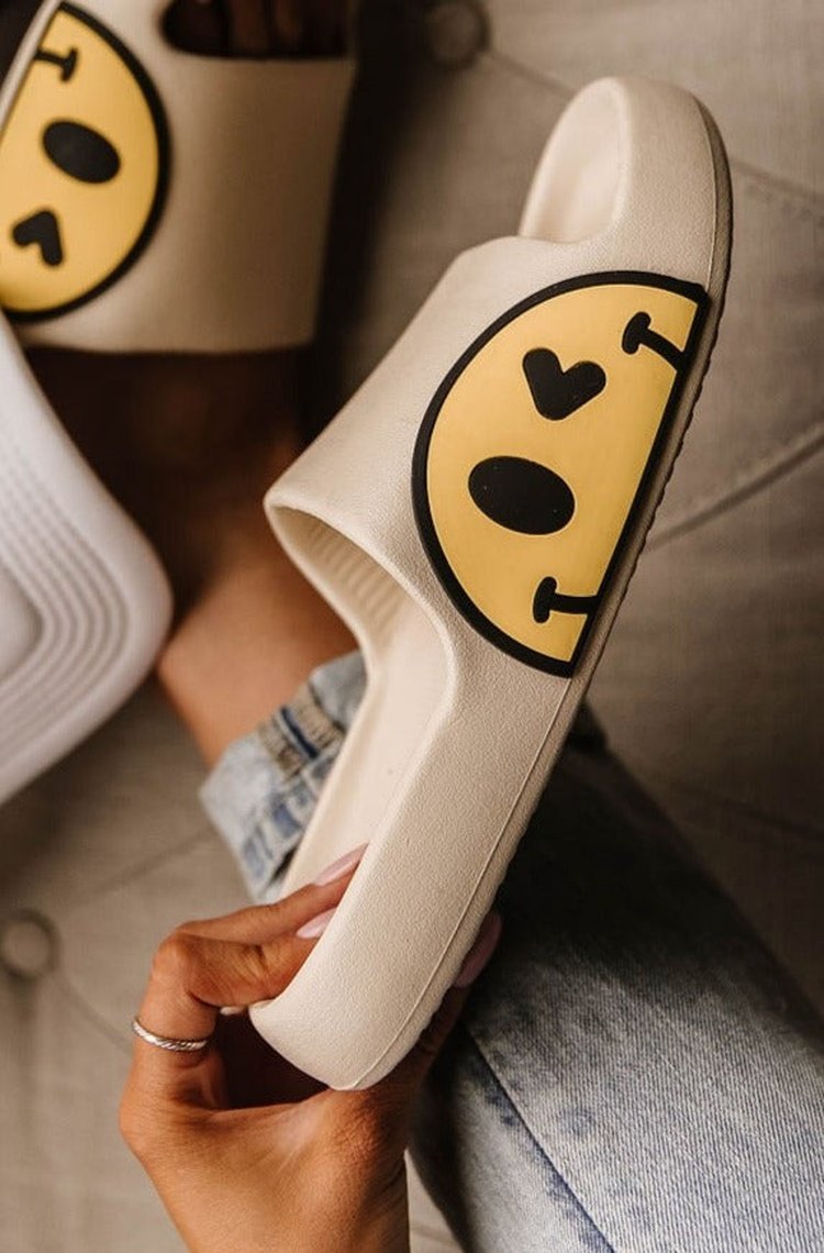 Smiley Slide Sandals - Cream - Mindy Mae's Marketcomfy cute hoodies