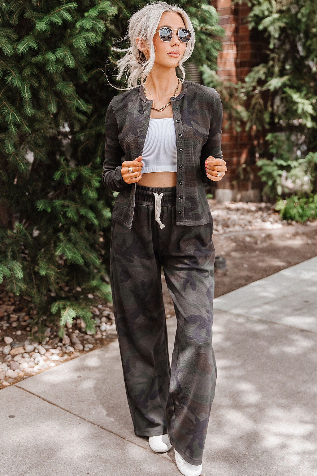 Button Front Long Sleeve Lulu - Cross-Country Camo