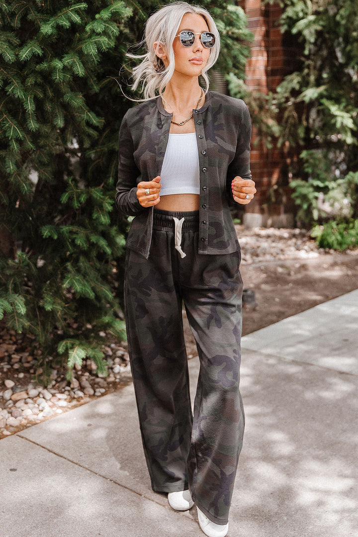 Button Front Long Sleeve Lulu - Cross-Country Camo