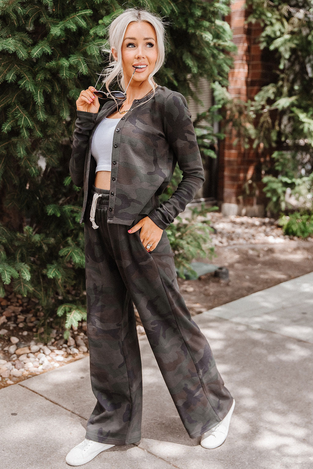 Button Front Long Sleeve Lulu - Cross-Country Camo