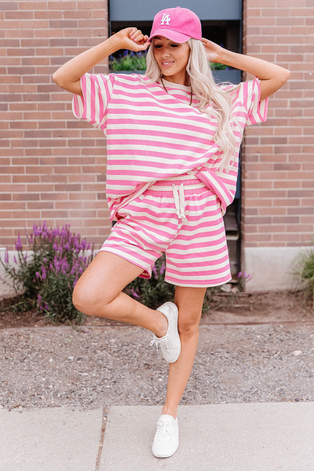 Preorder: Waffle Boyfriend Tee - Bubblegum Stripe
