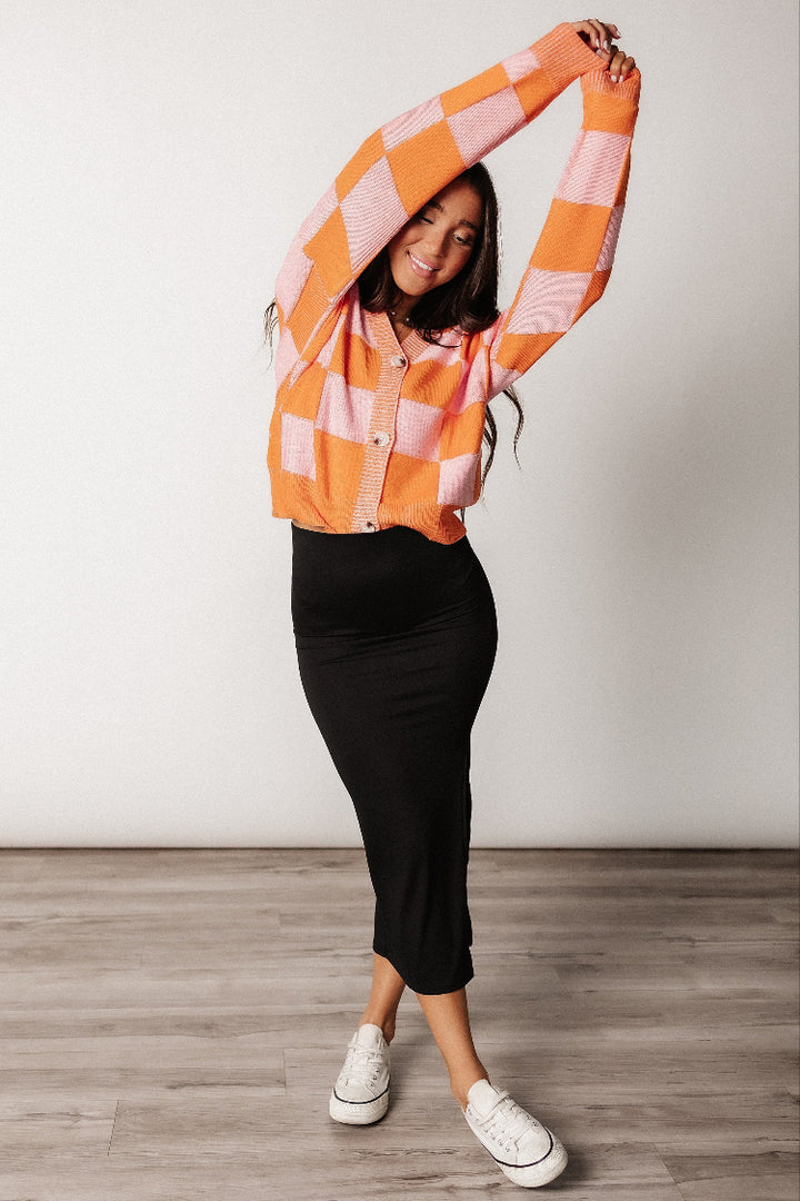 Kacie Checkered Cardigan - Orange