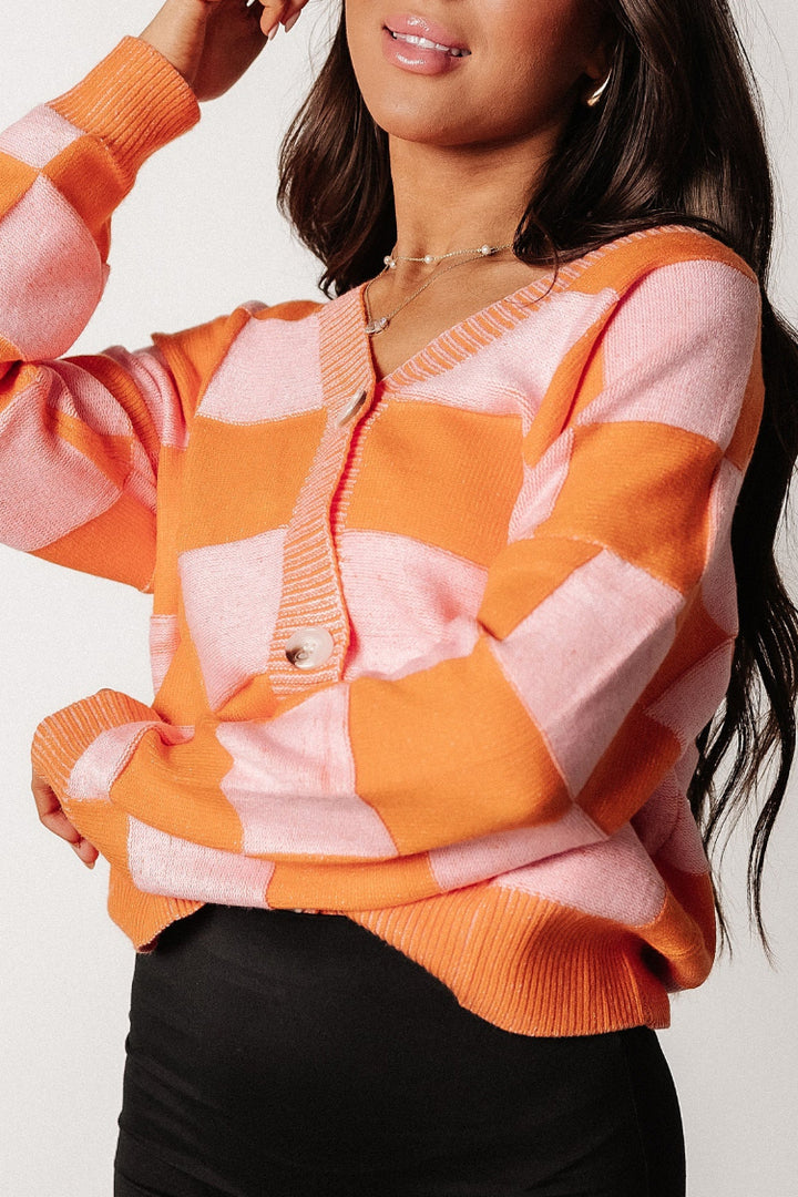 Kacie Checkered Cardigan - Orange