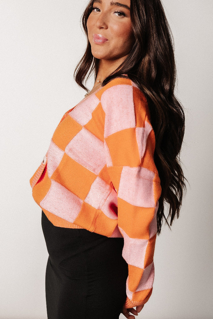 Kacie Checkered Cardigan - Orange