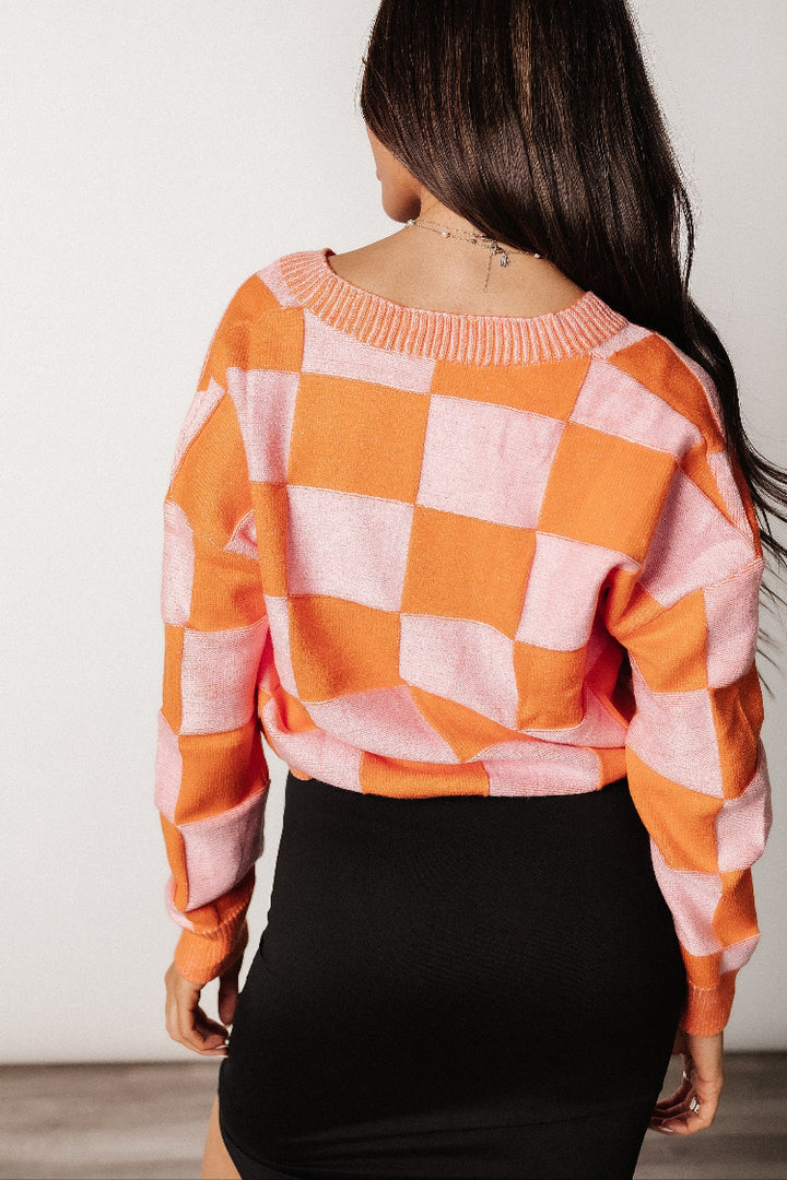 Kacie Checkered Cardigan - Orange