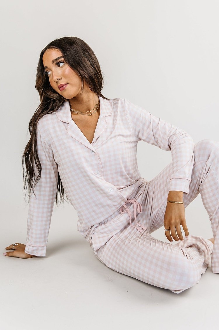 Gingham Pajama Set - Pink - Mindy Mae's Marketcomfy cute hoodies