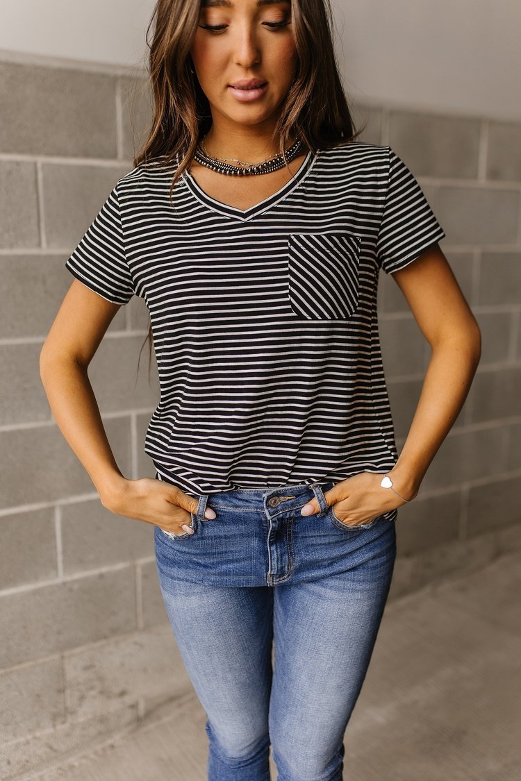 Mads Striped Tee - Black - Mindy Mae's Marketcomfy cute hoodies