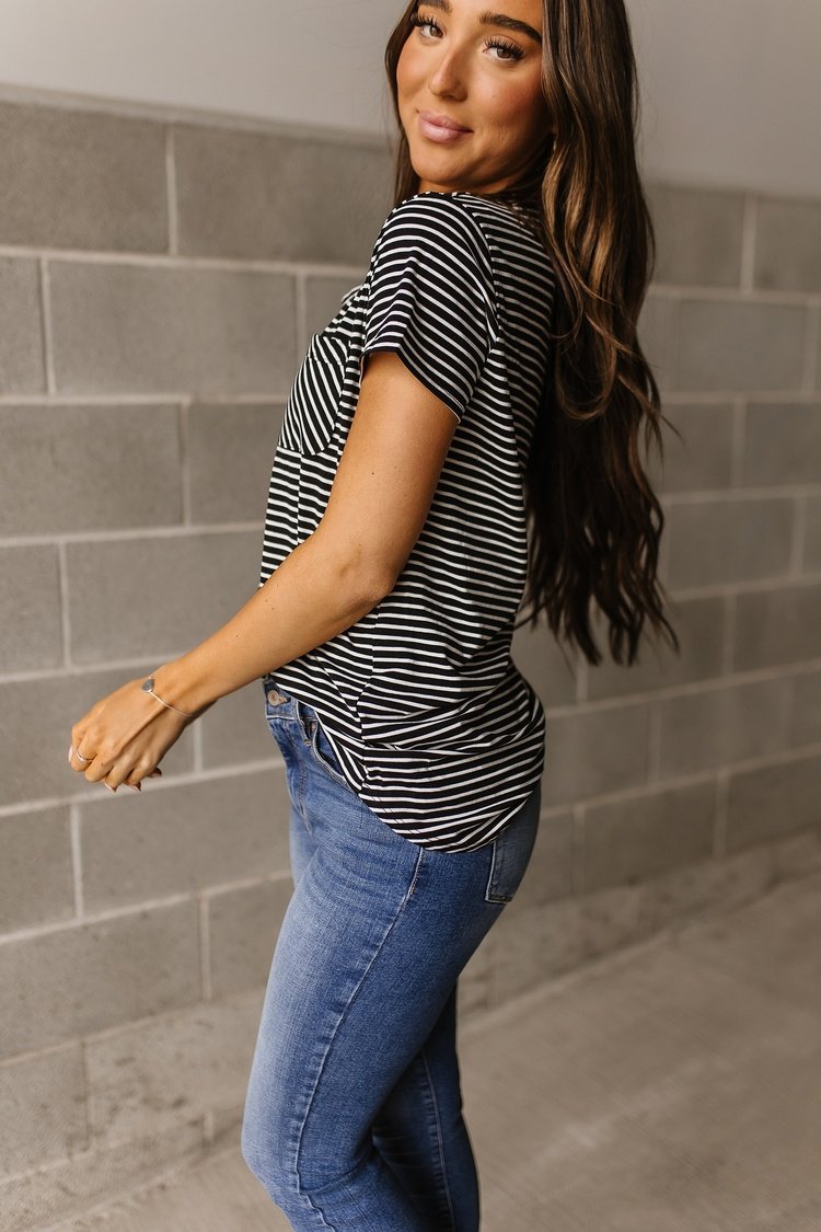 Mads Striped Tee - Black - Mindy Mae's Marketcomfy cute hoodies