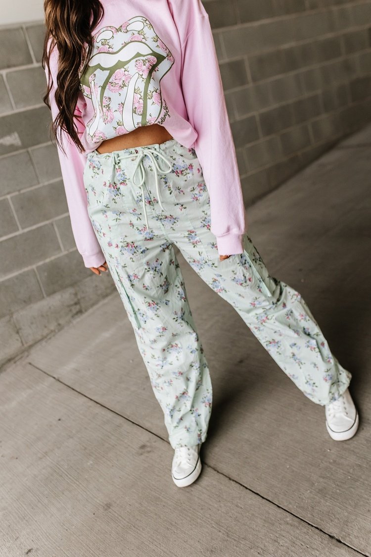 Floral Cargo Pants - Mint - Mindy Mae's Marketcomfy cute hoodies