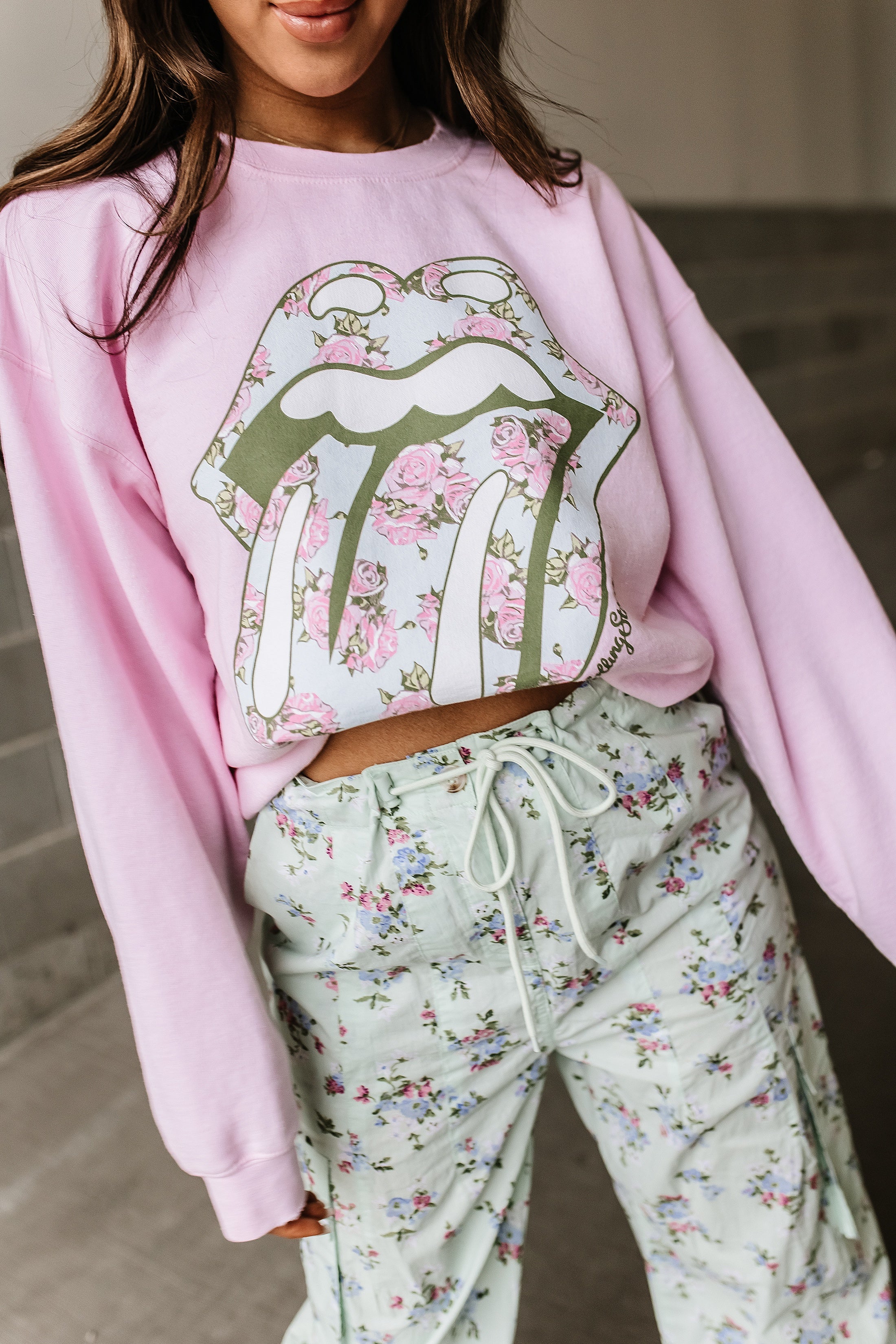 Floral Rolling Stones Pullover
